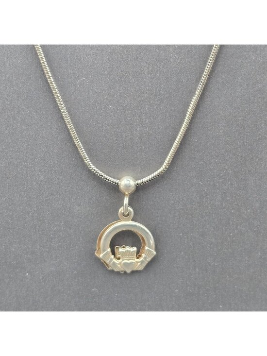 Solvar Jewelry - Solvar Sterling Silver Claddagh Necklace Interlocking Double Charm Ireland 16"